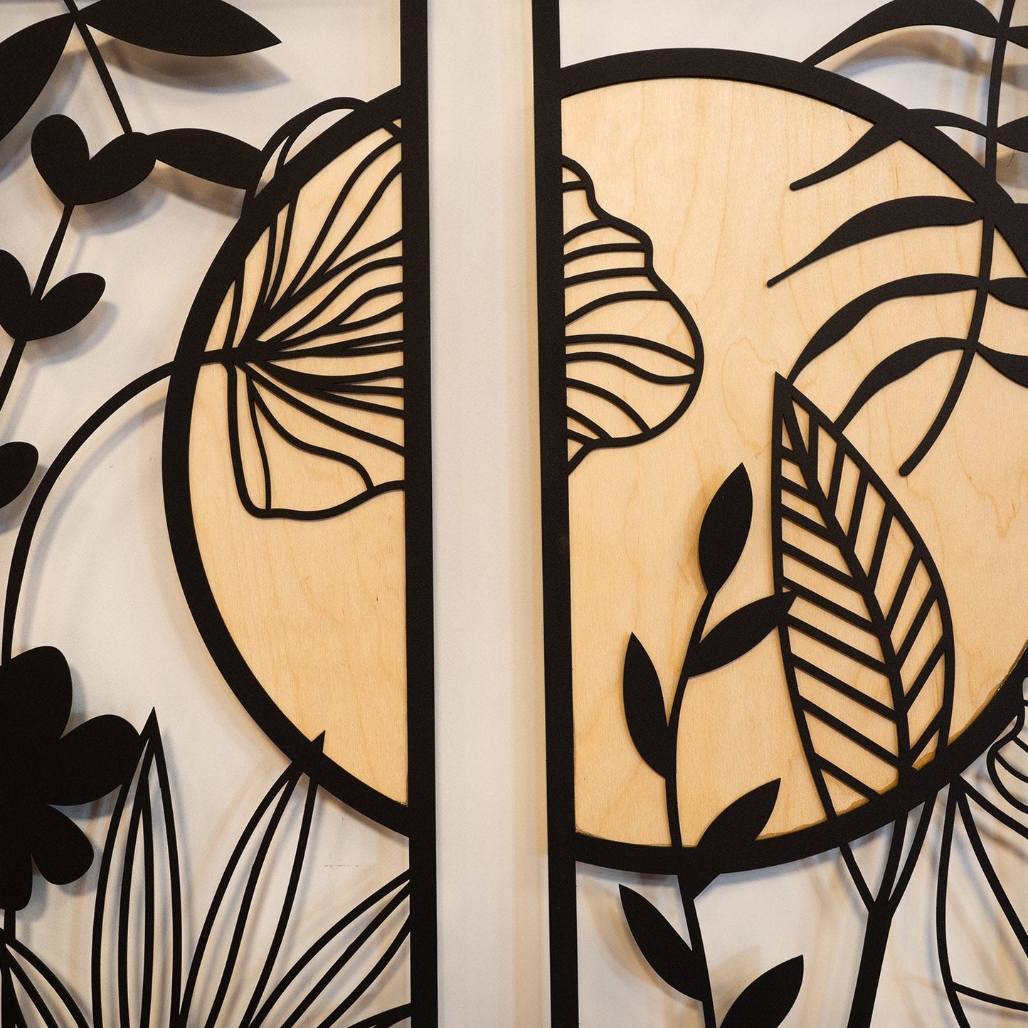 Ginkgo Wood Metal Wall Art, Set of 4 Pieces