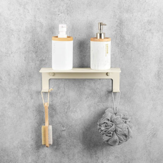 Beige Bathroom Foating Shelf with Hooks