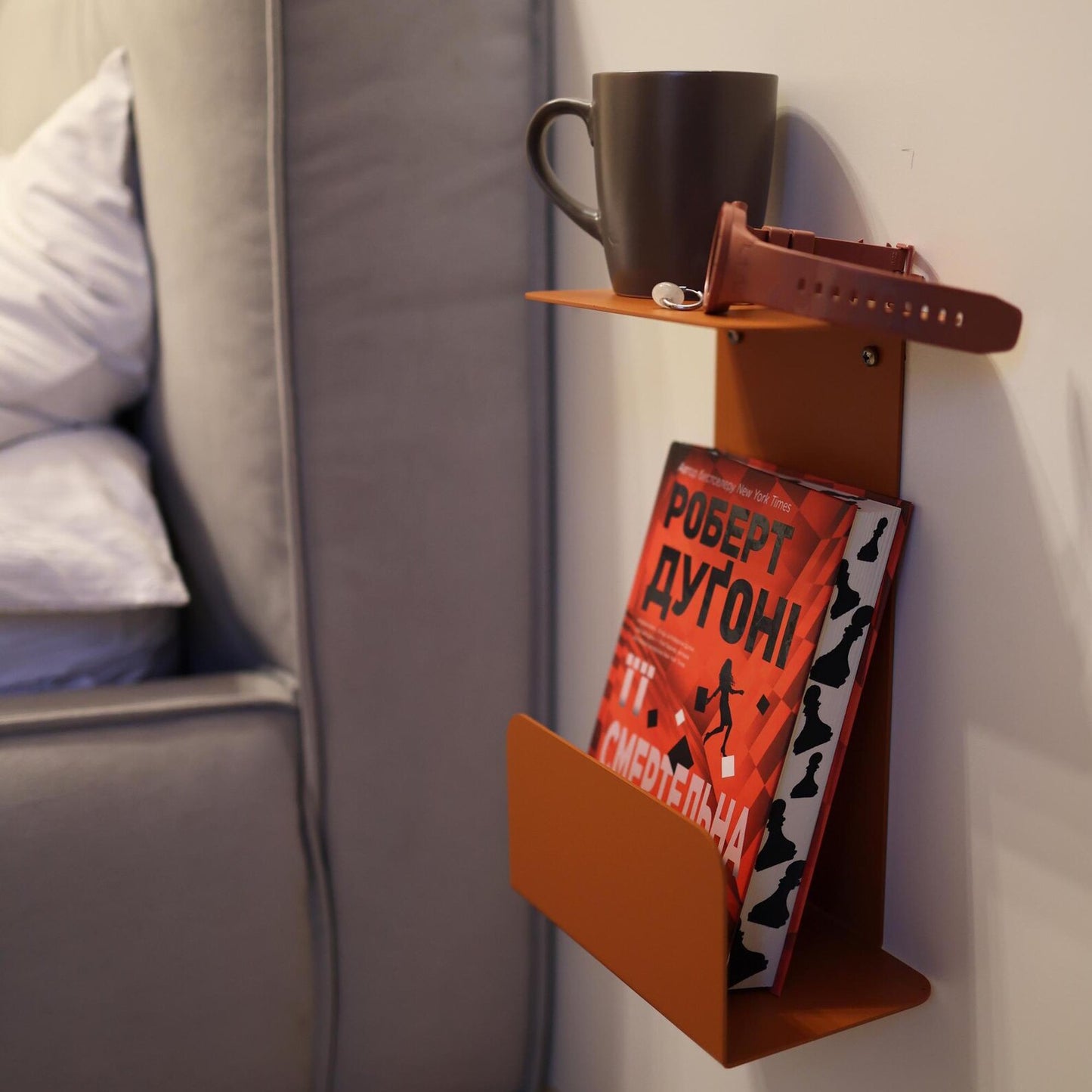Orange floating nightstand NAT with matte textured surface