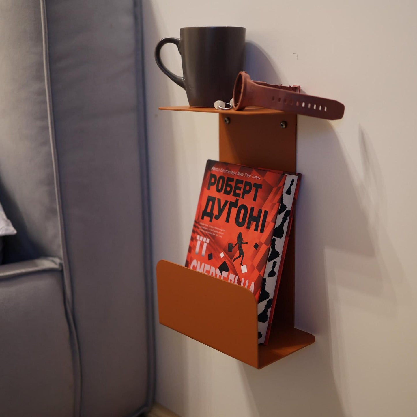 Orange floating nightstand NAT with matte textured surface