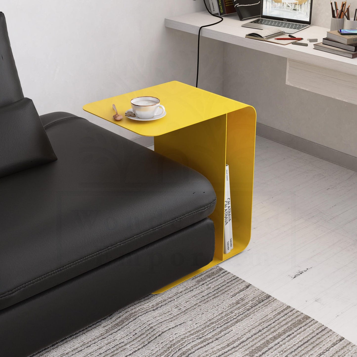 C Side Functional Magazine Holder Metal Table
