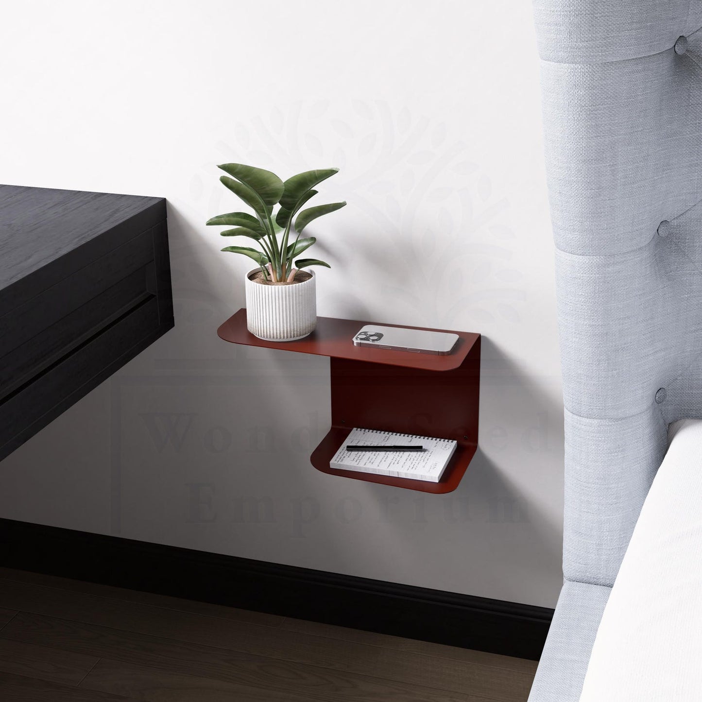 Floating Bedside Metal Shelf