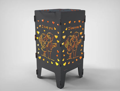 Romantic Love & Kiss Metal Fire Pit + BBQ Grill