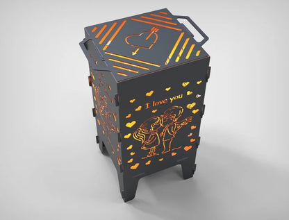 Romantic Love & Kiss Metal Fire Pit + BBQ Grill