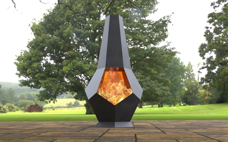 Chimney Hexagon Stone Metal Fire Pit