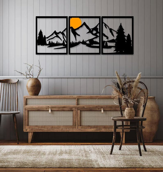 Golden Mountain Metal Wall Art, Set of 3 Pieces