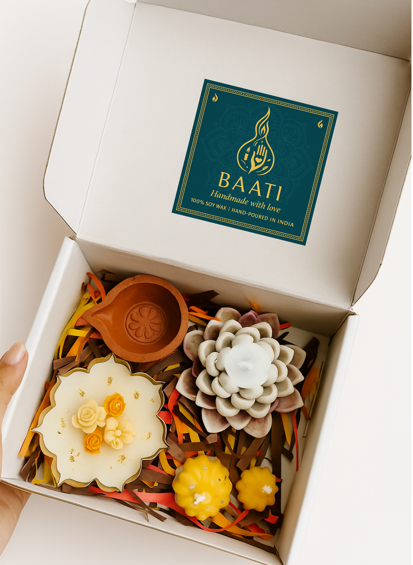 The Baati Urli , Lotus set - Traditional Diwali Hamper with Diya & Modak candles