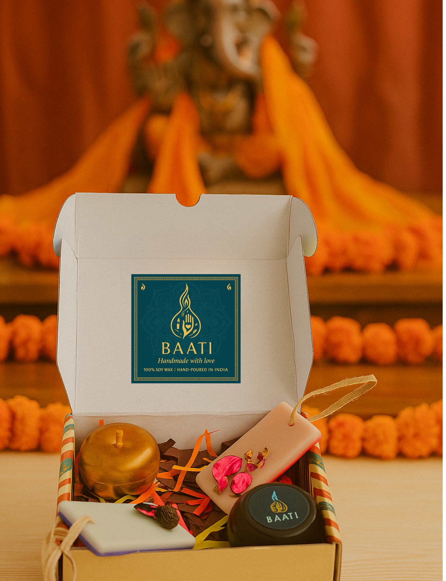 Baati Diwali Gift Set with Apple Candle & Scented Wax Sachets