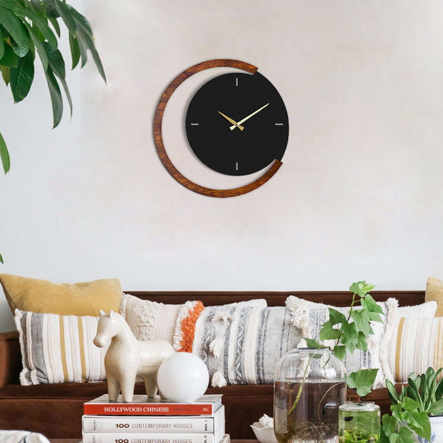 Moon Time Wooden Metal Wall Clock