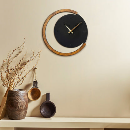 Moon Time Wooden Metal Wall Clock