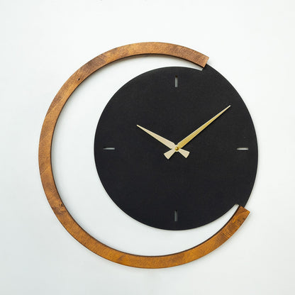 Moon Time Wooden Metal Wall Clock