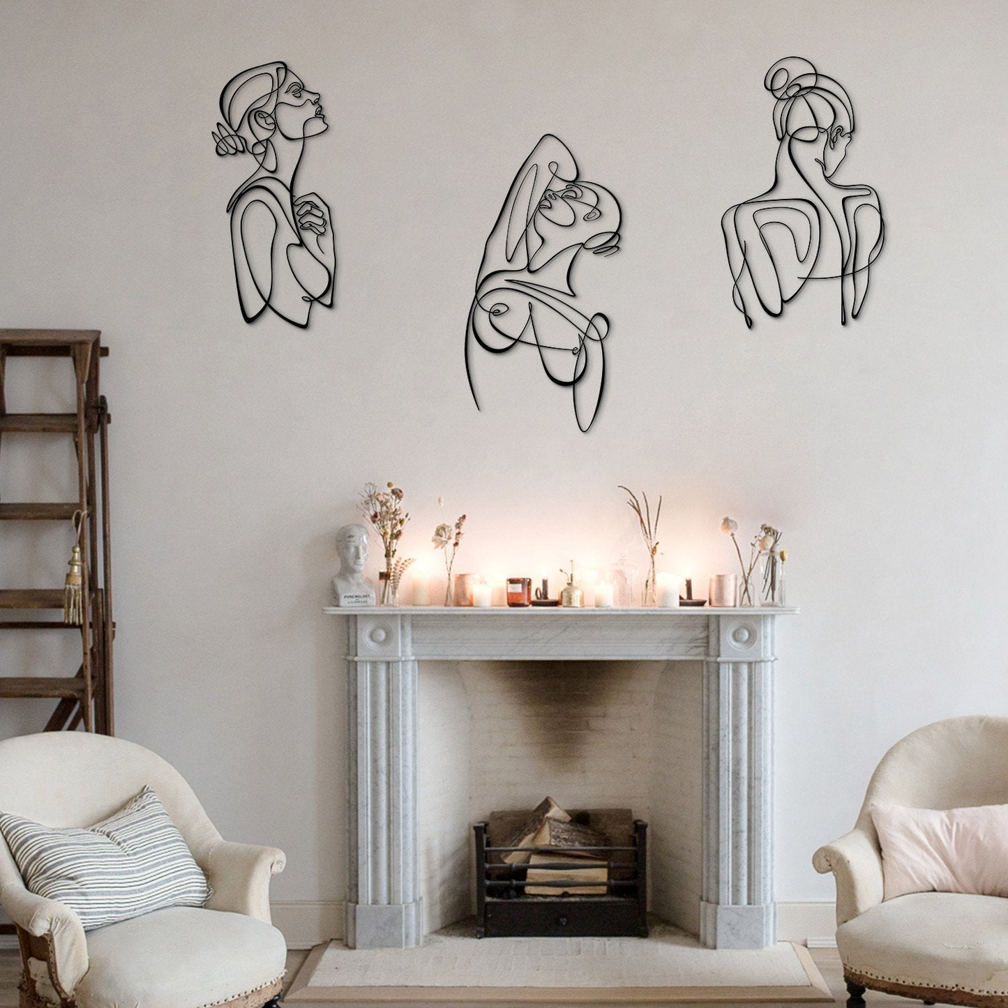 Woman Body Silhouette Metal Line Art, Set of 3 Pieces