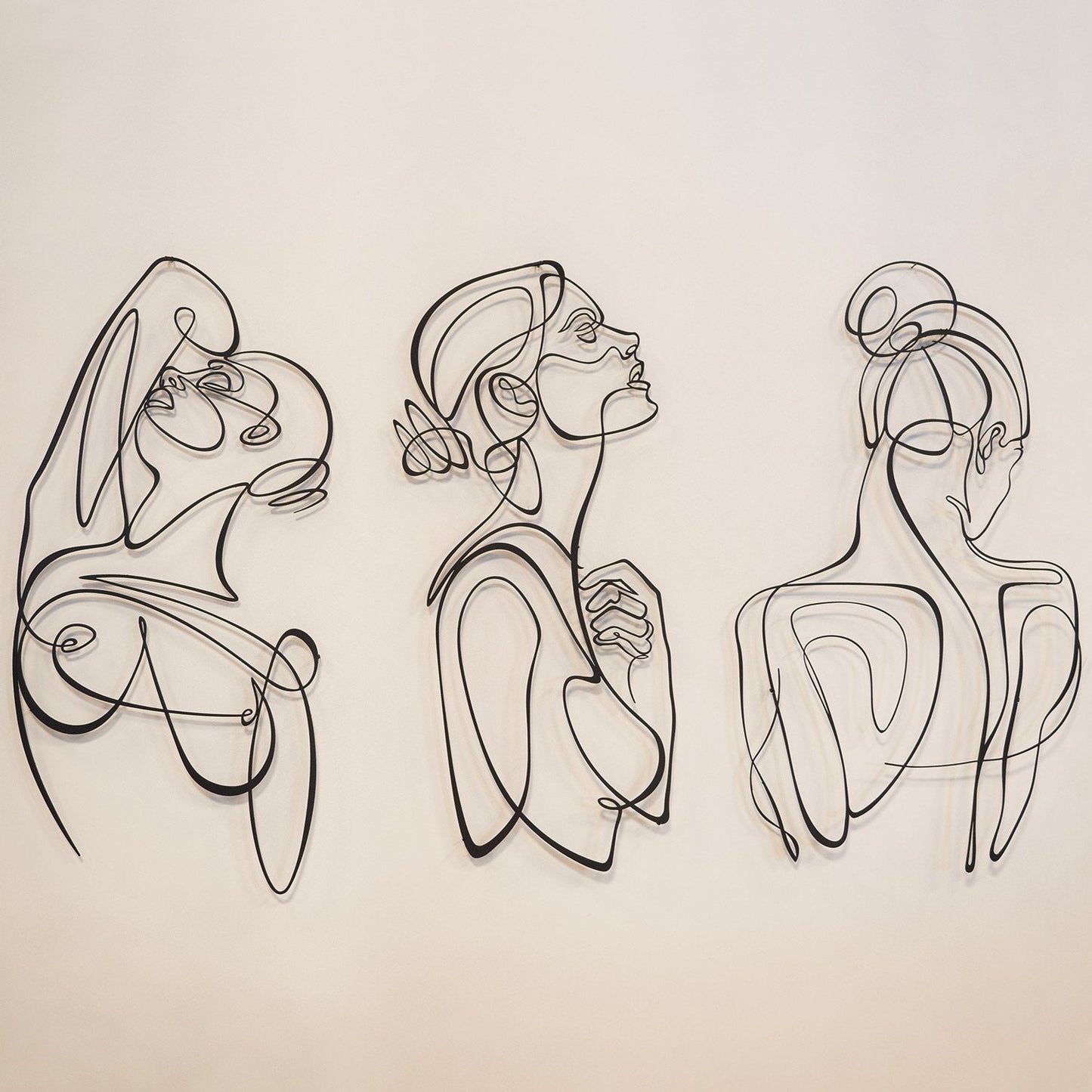 Woman Body Silhouette Metal Line Art, Set of 3 Pieces
