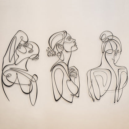 Woman Body Silhouette Metal Line Art, Set of 3 Pieces